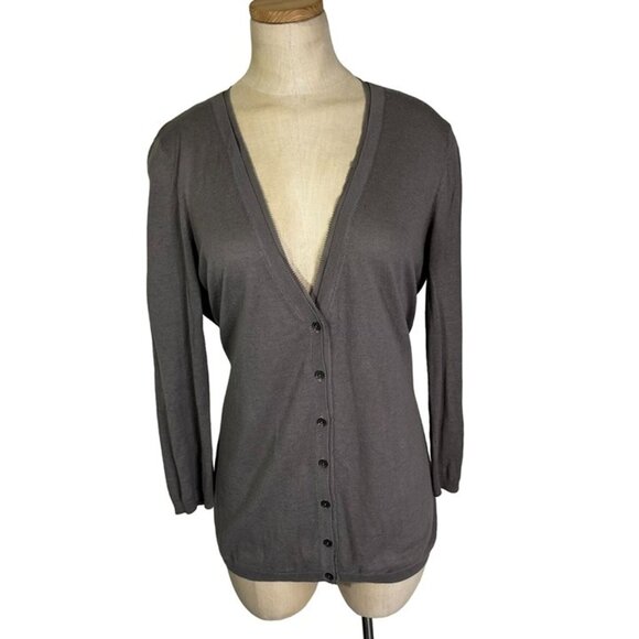 Halogen women's cardigan M gray lightweight soft knit ruffle hem button front - Picture 8 of 8